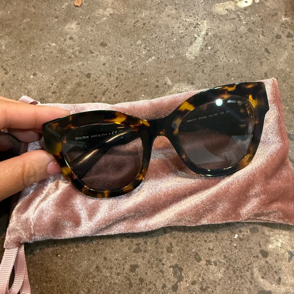 Miu Miu Tortoiseshell Cat-Eye Sunglasses with Smoke Lenses